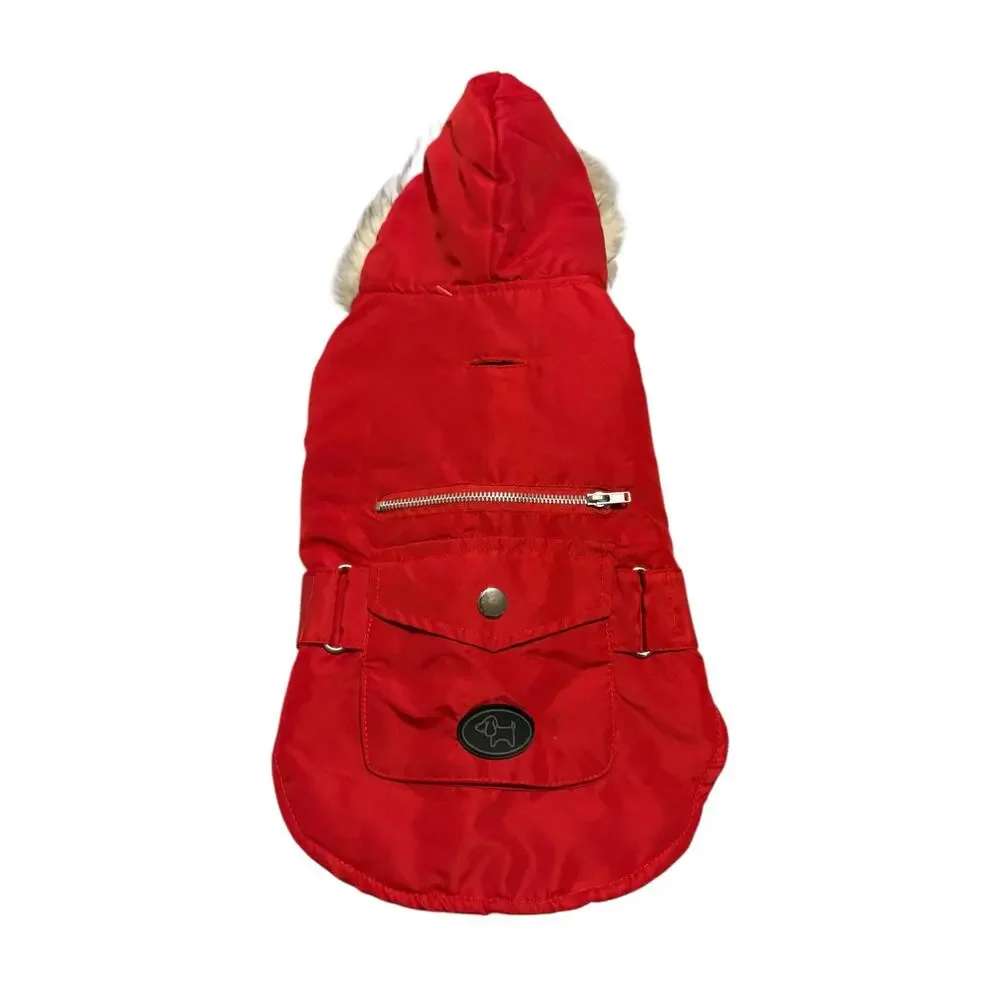 American Dog Outfitters Red Jacket with Fur Hoodie Size S